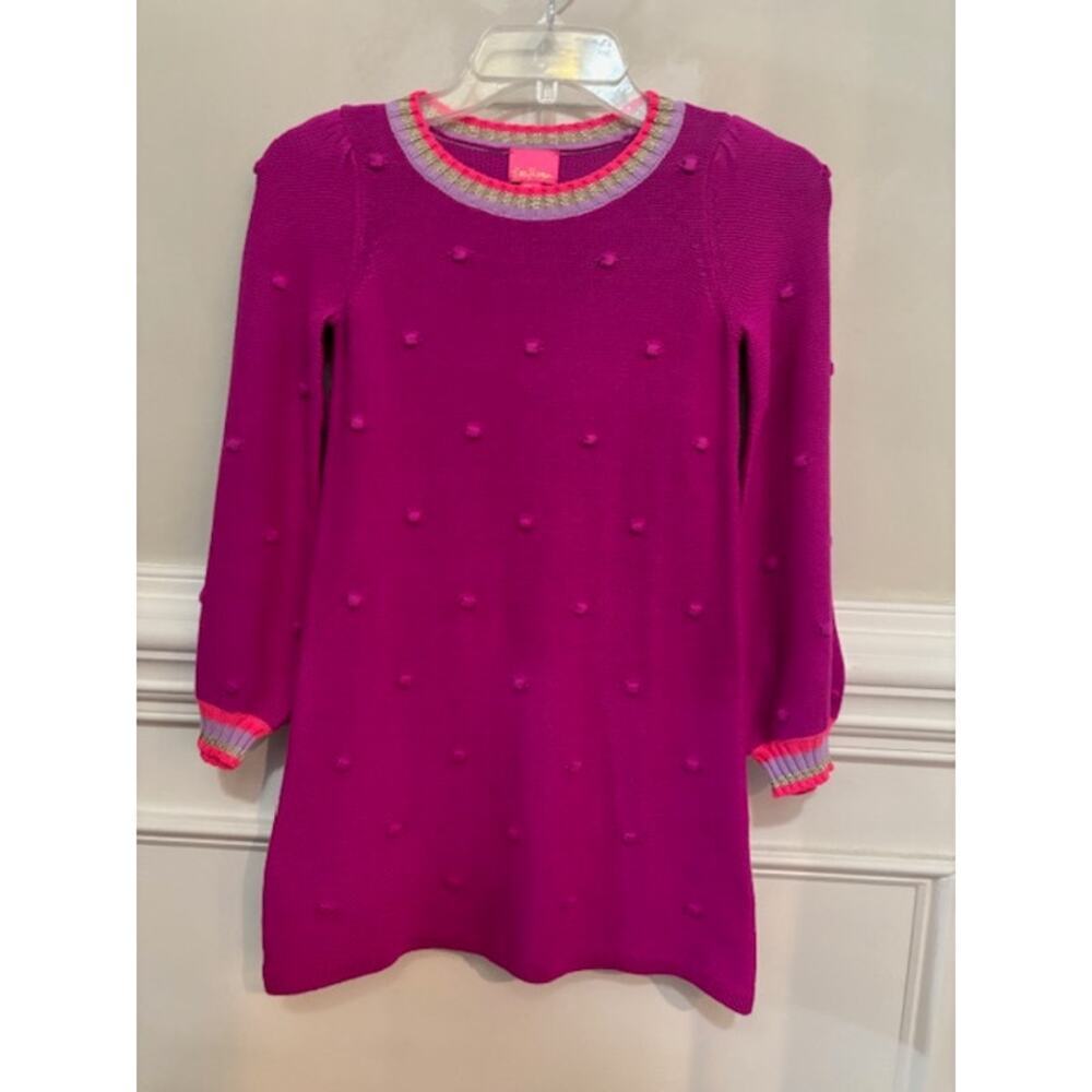 Lilly Pulitzer Girls Mini Verna Sweater Dress Size Medium 6 - 7 Pink Knit Preppy